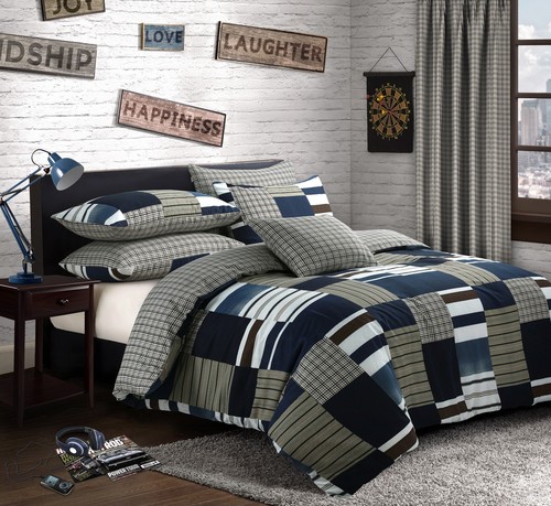 Blue check patchwork duvet - patchwork,