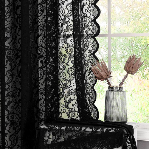 Black sheer lace - sheer, curtains